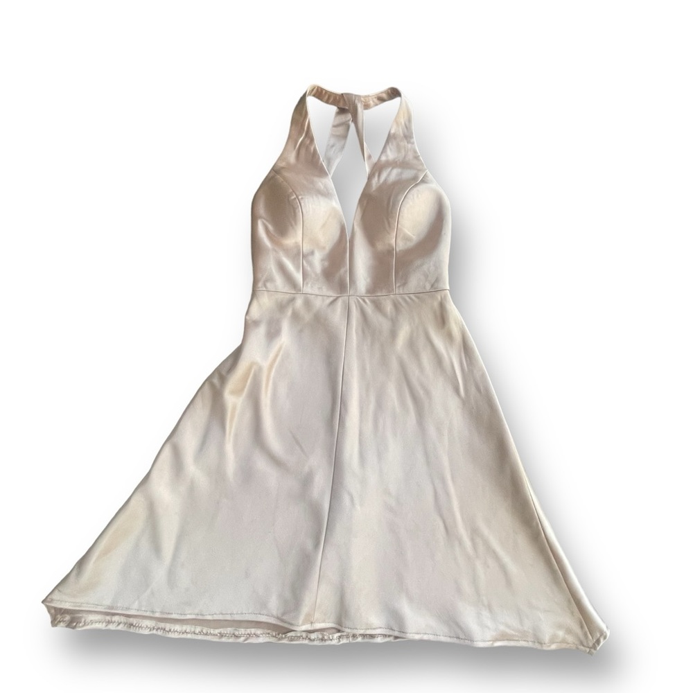 Jenny Yoo Collection Champagne Satin Cross Back Cocktail/Bridesmaid Dress Size 8